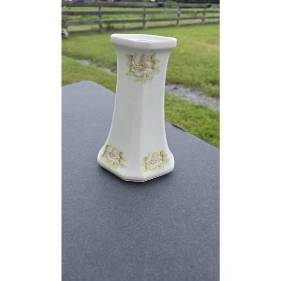 Vintage MZ Austria Hat Pin Vase Hand Painted Porcelain Floral 6" Embossed Flower - Picture 1 of 9